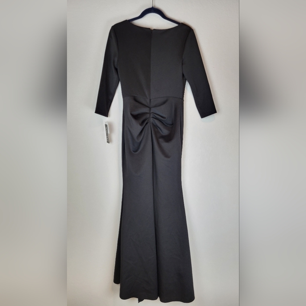 NWT Xscape Women's Ruched Off-The-Shoulder Gown in Gunmetal Black - Picture 3 of 14
